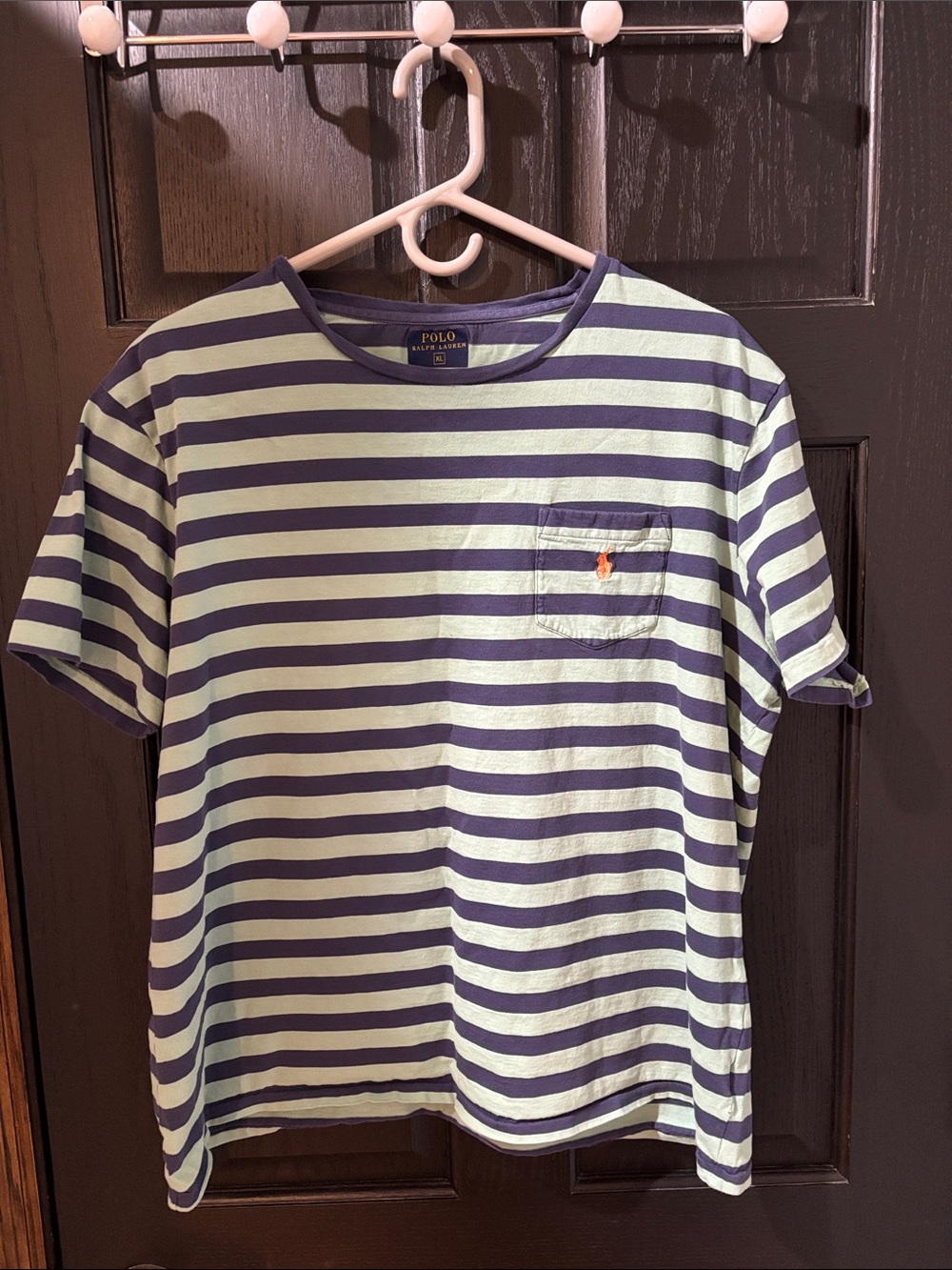 Polo by Ralph Lauren Men’s Striped Pocket Tee in Mint Green and Navy